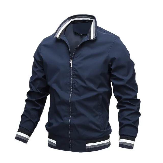 Autumn and Winter Men s Stand Collar Casual Zipper Jacket Outdoor Sports Coat Windbreaker Jacket